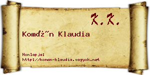 Komán Klaudia névjegykártya